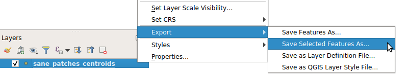 Export the selected geometries.