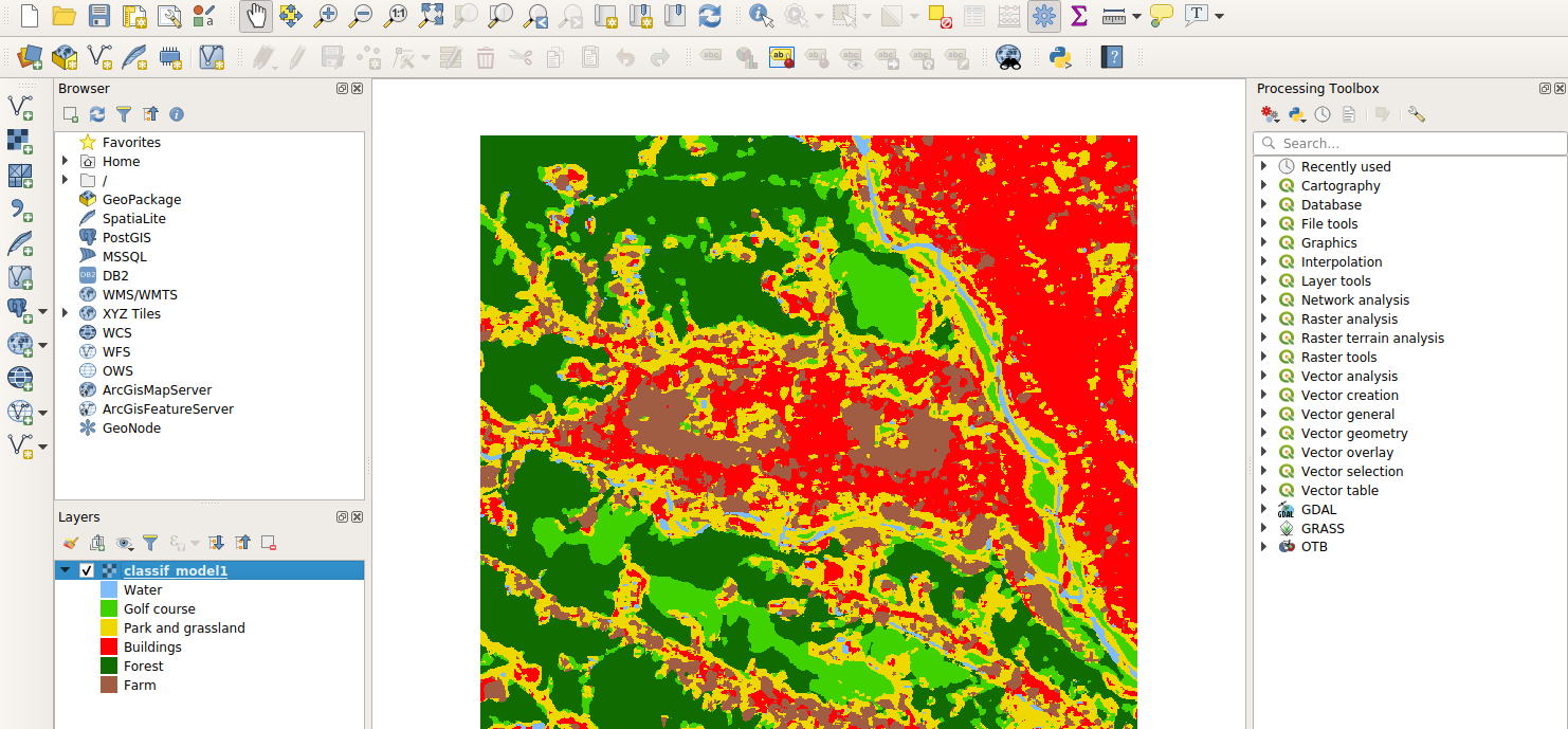 Import the output classification map in
QGIS